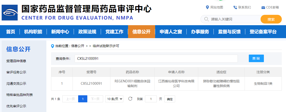 2021年6月，國(guó)內(nèi)針對(duì)慢性阻塞性肺病（COPD）的干細(xì)胞新藥獲得臨床試驗(yàn)審批（IND）。