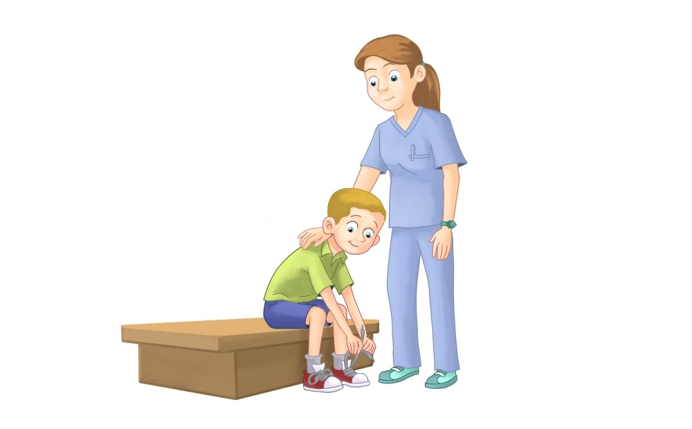 治療師幫助腦性癱瘓患者進行日?；顒印?