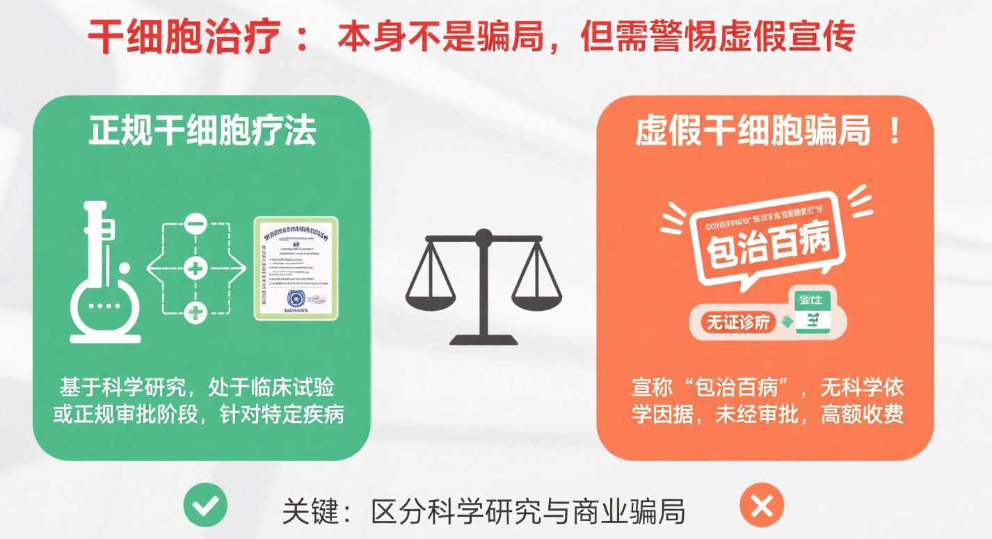 干細胞療法本身不是騙局，但市面上很多打著干細胞旗號的治療可能是騙局。