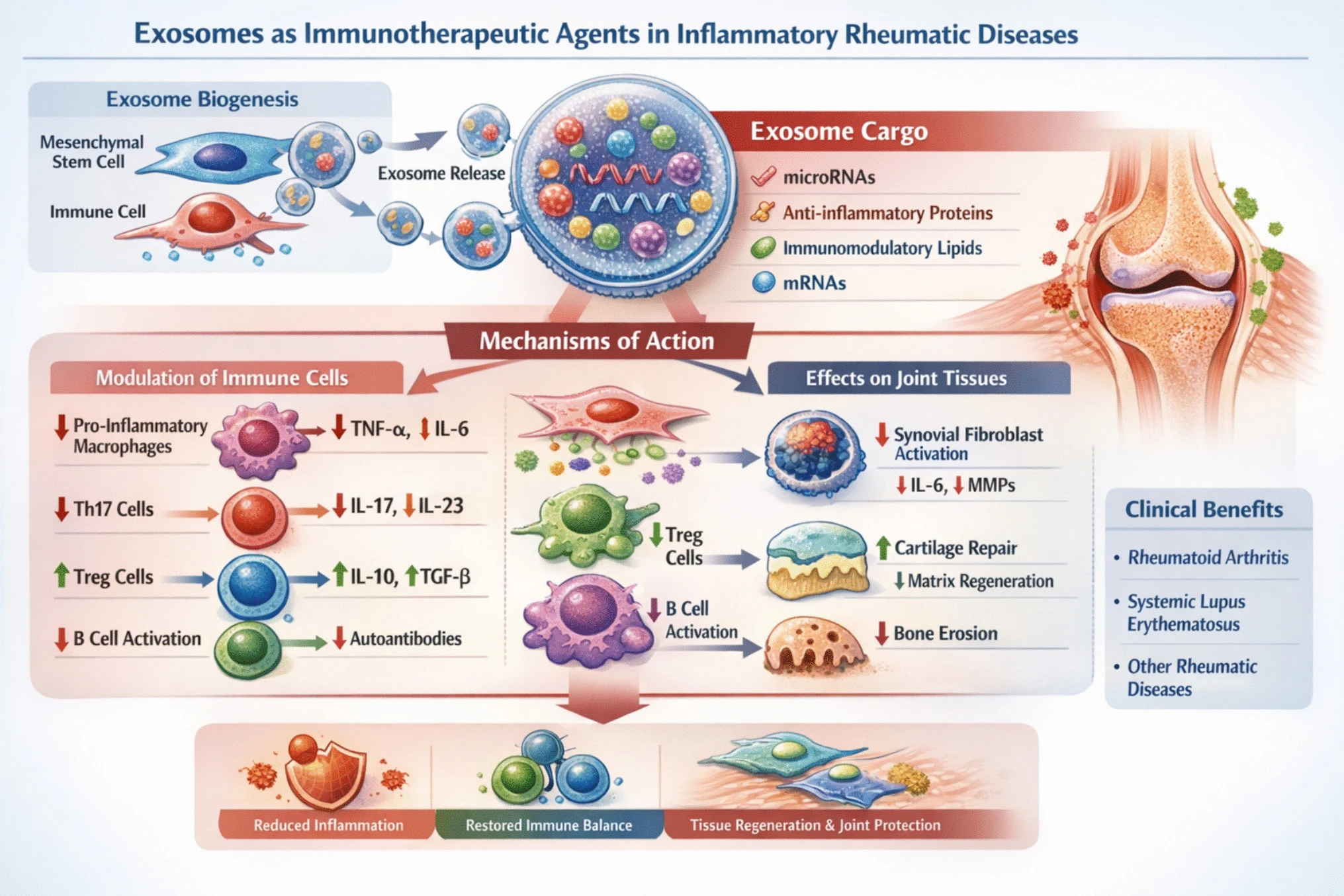 圖4：外泌體是治療炎癥性風濕病的一種極具潛力的無細胞免疫治療劑。